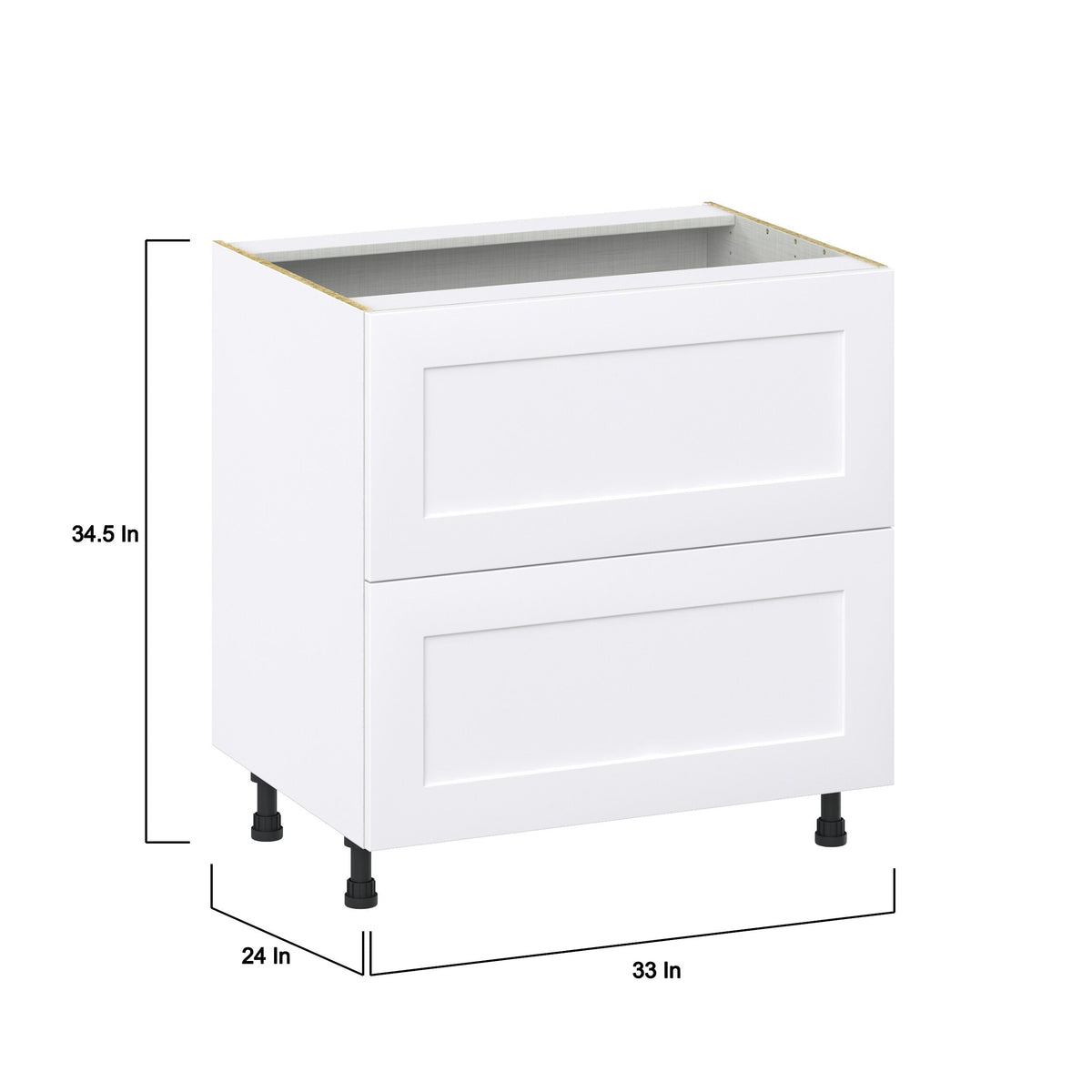 Hugo&Borg Jolie 33-in W x 34.5-in H x 24-in D Warm White 2-Drawer Base Fully Assembled Cabinet (Recessed Panel Style)