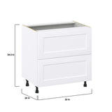 Hugo&Borg Jolie 33-in W x 34.5-in H x 24-in D Warm White 2-Drawer Base Fully Assembled Cabinet (Recessed Panel Style)