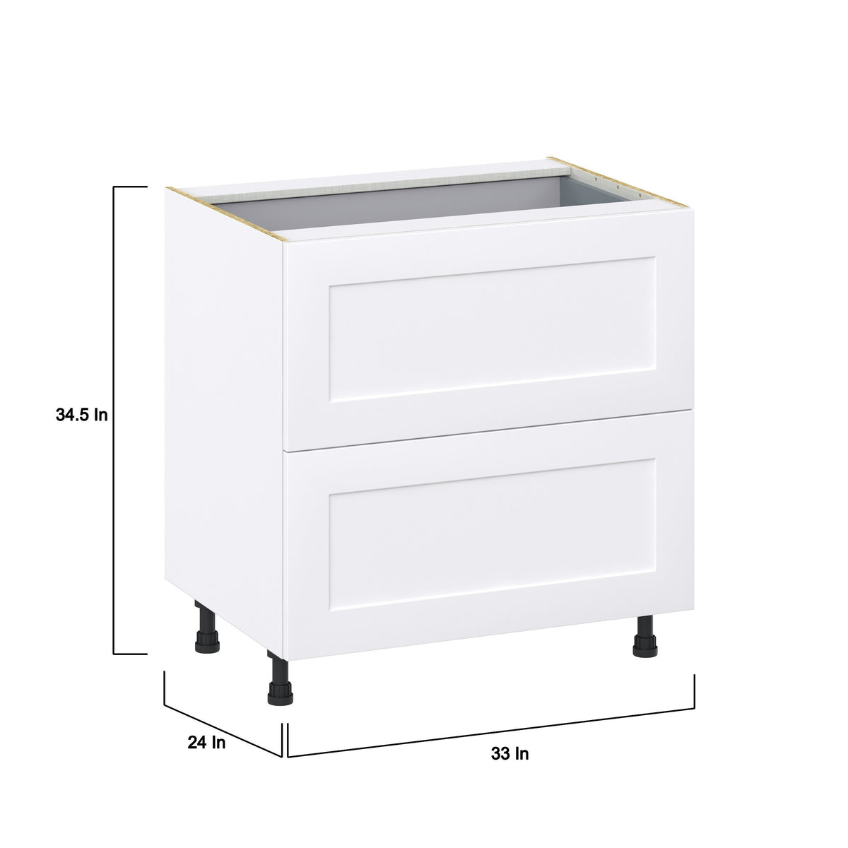 Hugo&Borg Jolie 33-in W x 34.5-in H x 24-in D Warm White 3-Drawer Base Fully Assembled Cabinet (Recessed Panel Style)