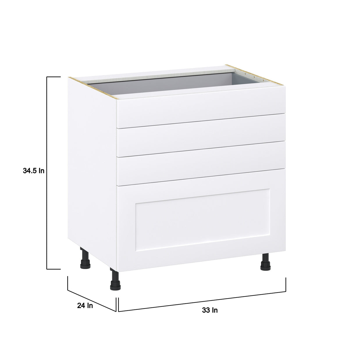 Hugo&Borg Jolie 33-in W x 34.5-in H x 24-in D Warm White 4-Drawer Base Fully Assembled Cabinet (Recessed Panel Style)