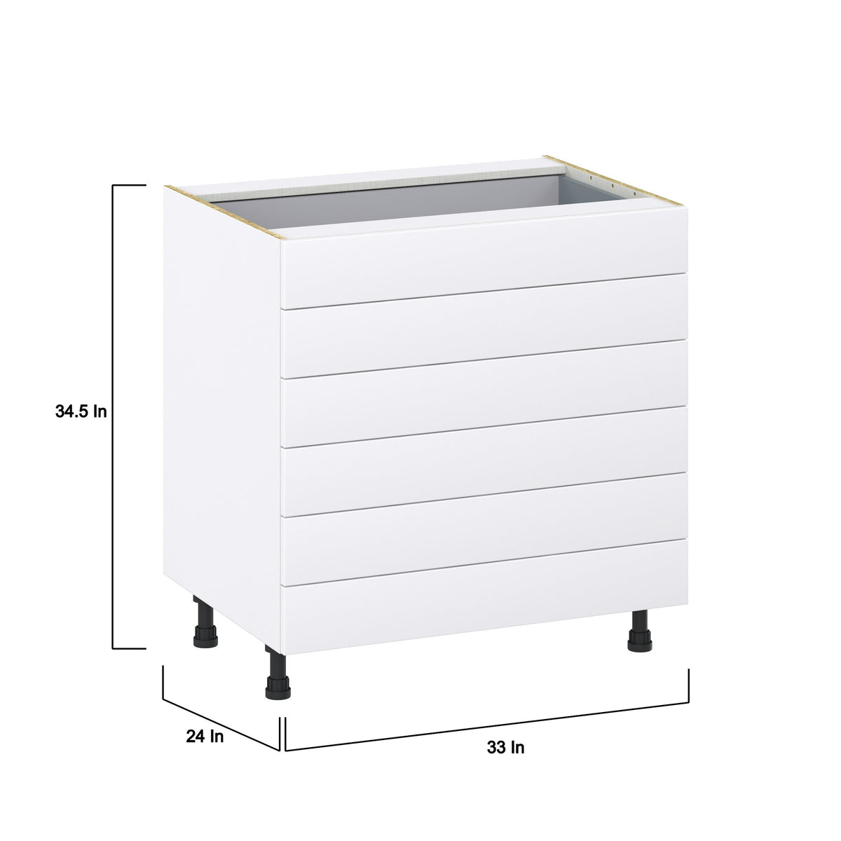Hugo&Borg 33-in W x 34.5-in H x 24-in D Warm White 6-Drawer Base Fully Assembled Cabinet (Recessed Panel Style)