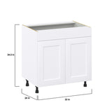 Hugo&Borg Jolie 33-in W x 34.5-in H x 24-in D Warm White Sink Base Fully Assembled Cabinet (Recessed Panel Shaker Style)