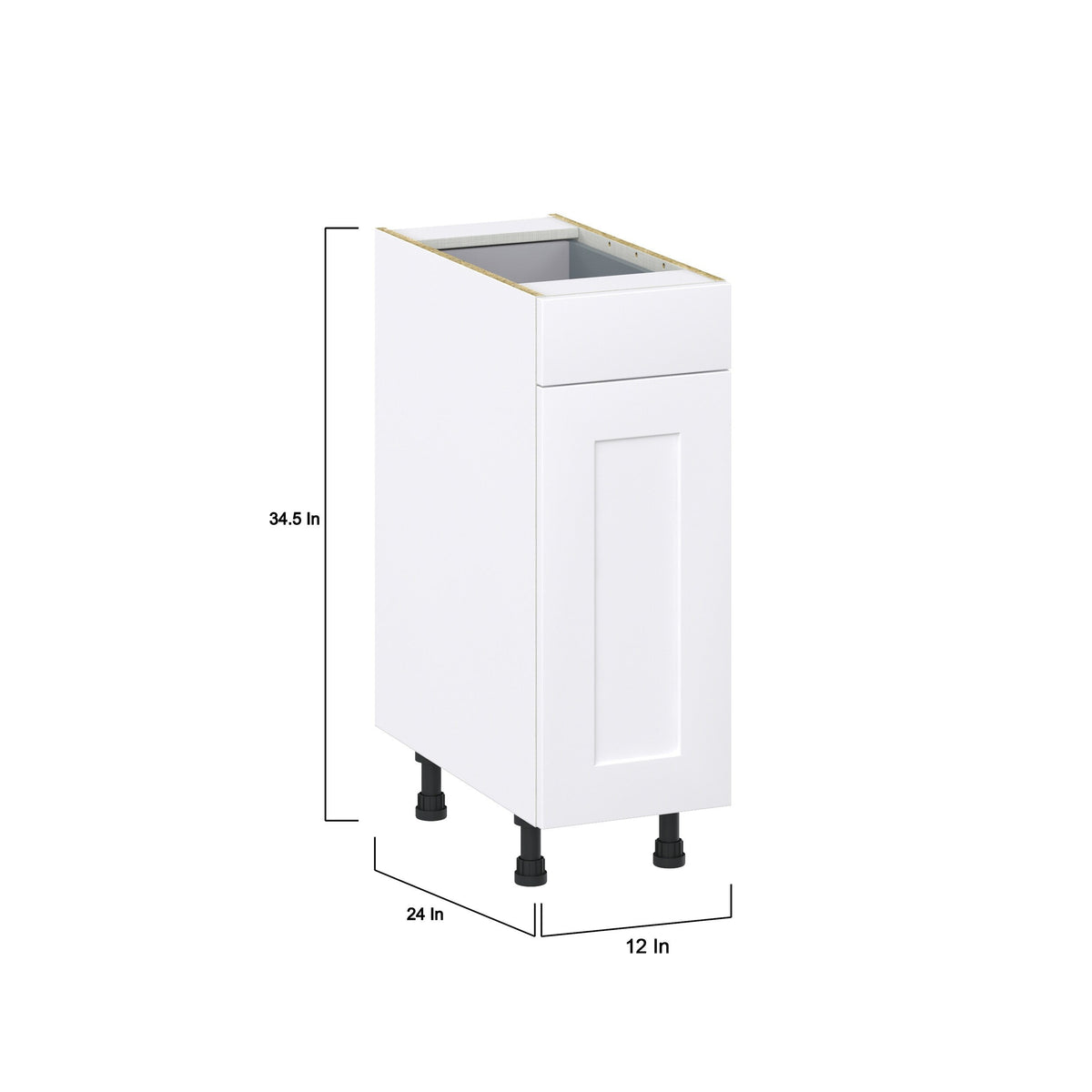 Hugo&Borg 12-in W x 34.5-in H x 24-in D Warm White 1-Drawer Base Fully Assembled Cabinet (Recessed Panel Shaker Style)
