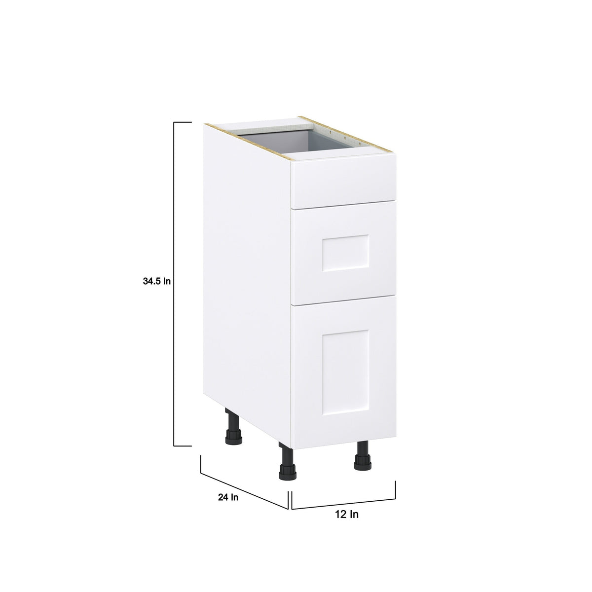 Hugo&Borg Jolie 12-in W x 34.5-in H x 24-in D Warm White 3-Drawer Base Fully Assembled Cabinet (Recessed Panel Style)