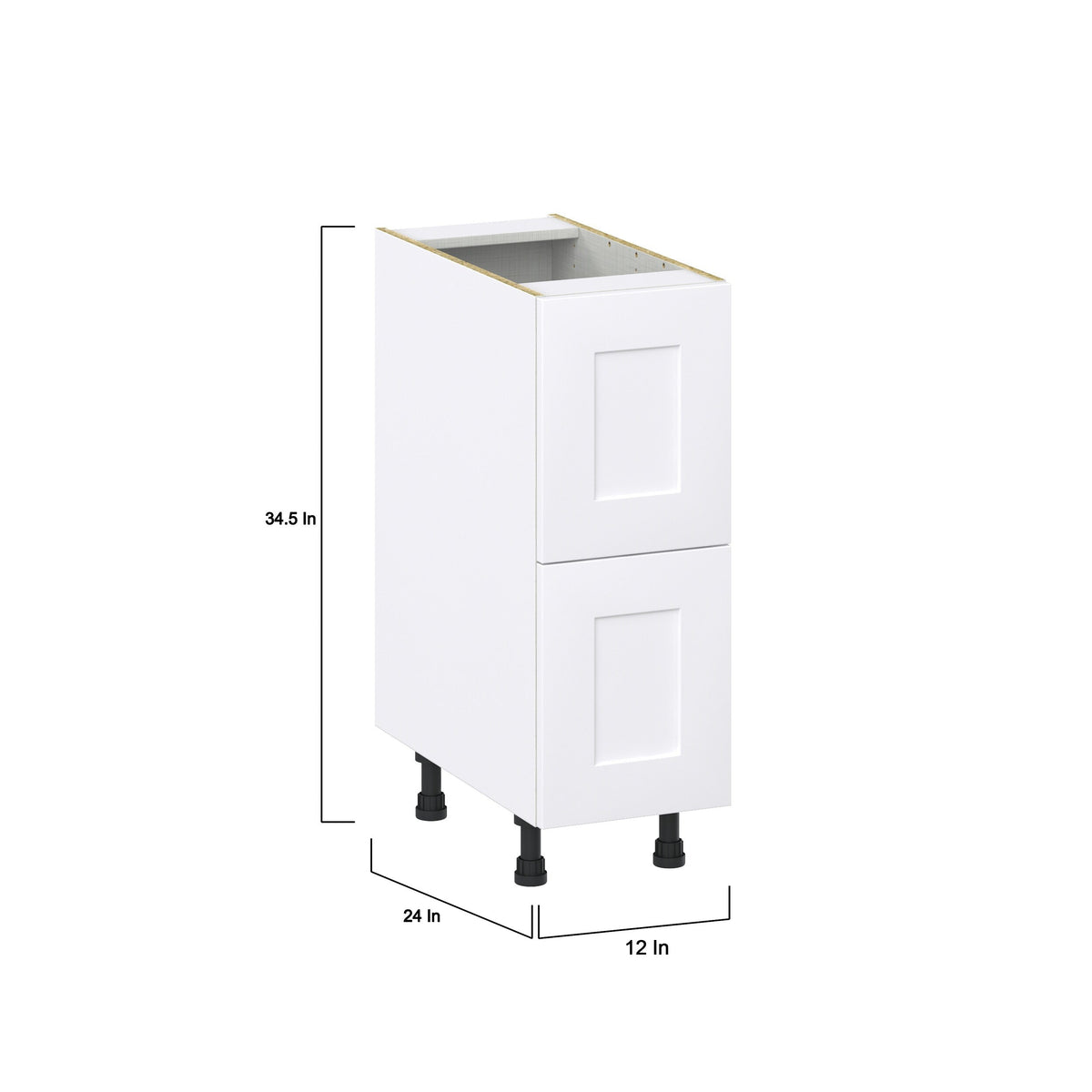 Hugo&Borg Jolie 12-in W x 34.5-in H x 24-in D Warm White 2-Drawer Base Fully Assembled Cabinet (Recessed Panel Style)
