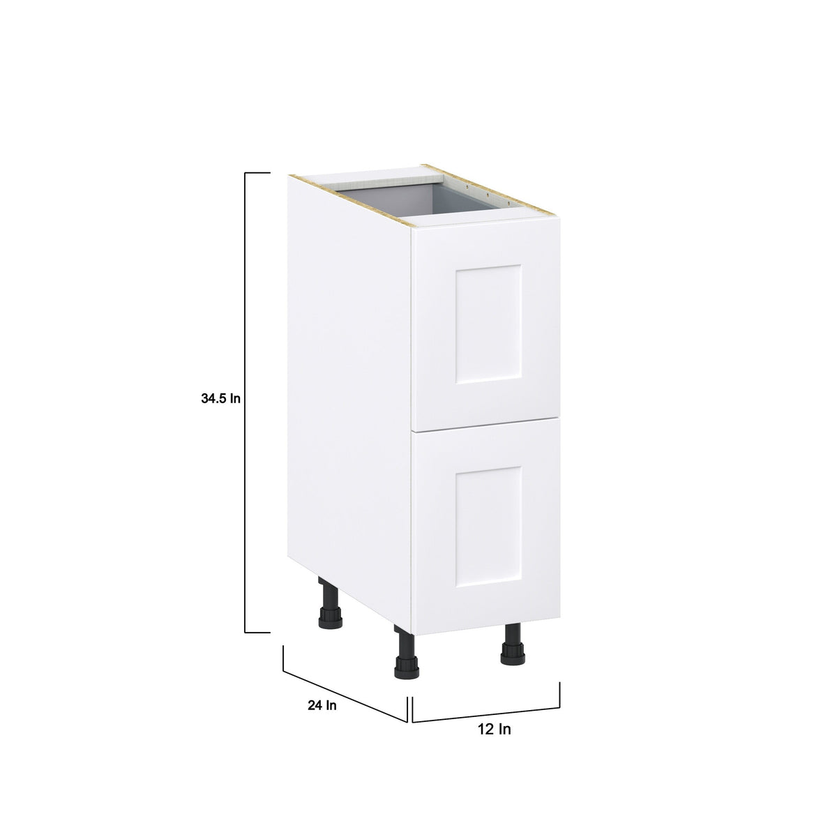 Hugo&Borg 12-in W x 34.5-in H x 24-in D Warm White 3-Drawer Base Fully Assembled Cabinet (Recessed Panel Style)