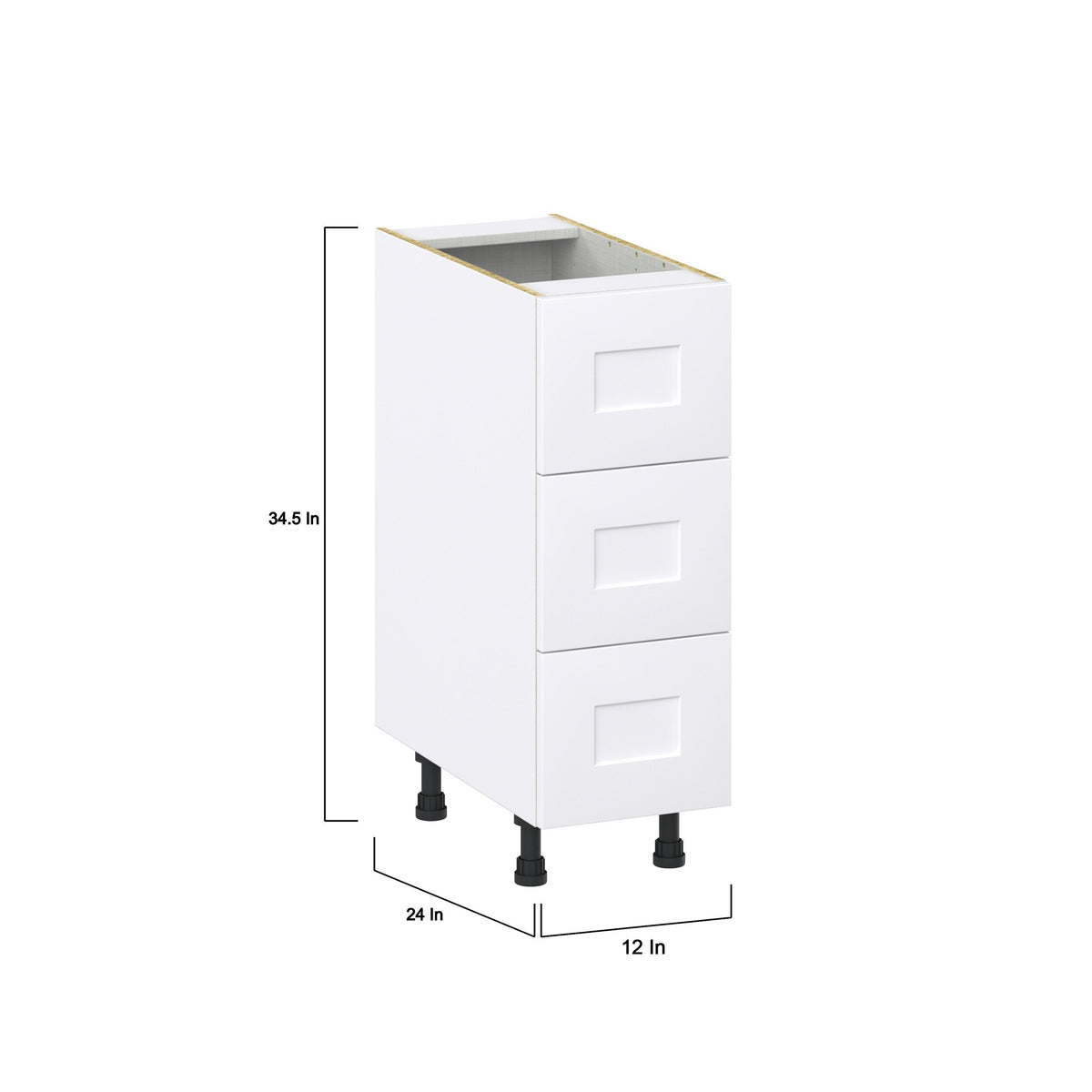 Hugo&Borg Jolie 12-in W x 34.5-in H x 24-in D Warm White 3-Drawer Base Fully Assembled Cabinet (Recessed Panel Style)