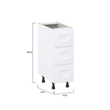 Hugo&Borg Jolie 12-in W x 34.5-in H x 24-in D Warm White 3-Drawer Base Fully Assembled Cabinet (Recessed Panel Style)