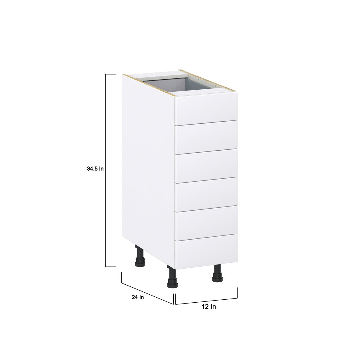 Hugo&Borg Jolie 12-in W x 34.5-in H x 24-in D Warm White 6-Drawer Base Fully Assembled Cabinet (Recessed Panel Style)