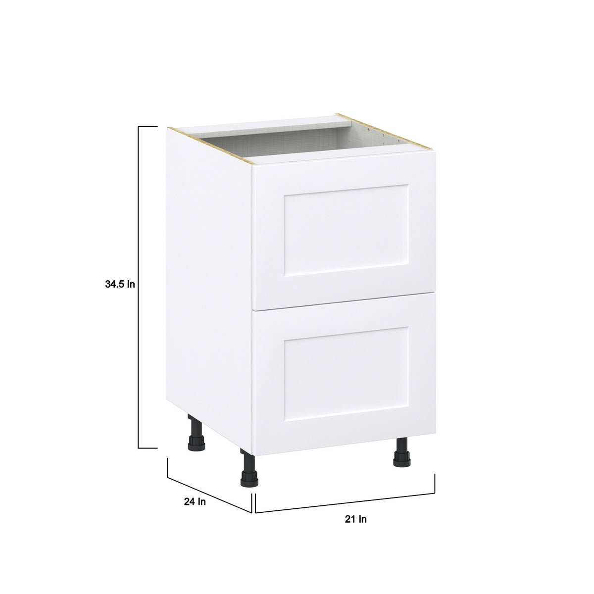 Hugo&Borg Jolie 21-in W x 34.5-in H x 24-in D Warm White 2-Drawer Base Fully Assembled Cabinet (Recessed Panel Style)