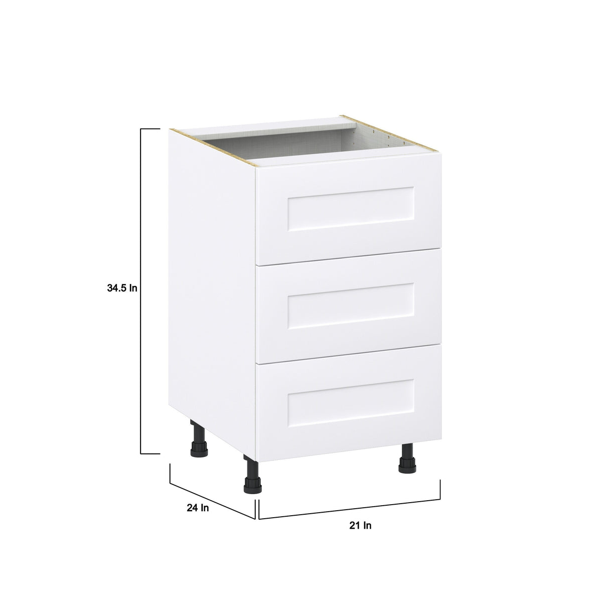 Hugo&Borg 21-in W x 34.5-in H x 24-in D Warm White 3-Drawer Base Fully Assembled Cabinet (Recessed Panel Style)