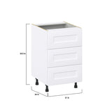Hugo&Borg 21-in W x 34.5-in H x 24-in D Warm White 3-Drawer Base Fully Assembled Cabinet (Recessed Panel Style)