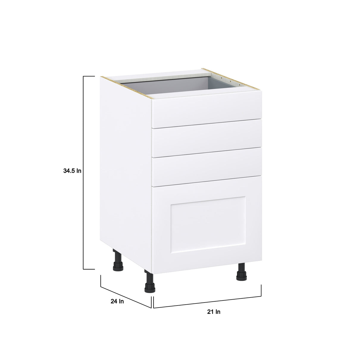 Hugo&Borg Jolie 21-in W x 34.5-in H x 24-in D Warm White 4-Drawer Base Fully Assembled Cabinet (Recessed Panel Style)