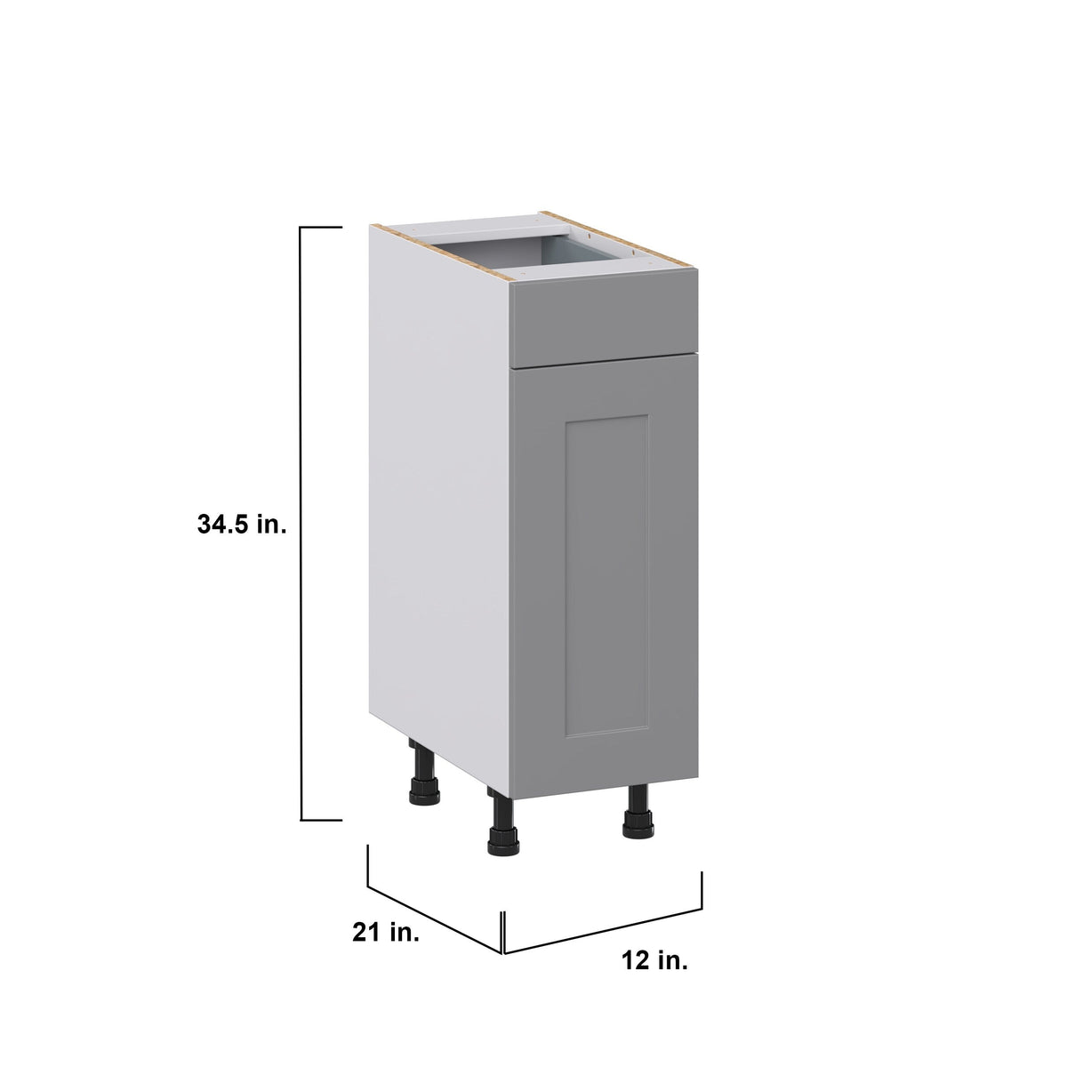 Hugo&Borg Beaumont 12-in W x 34.5-in H x 21-in D Slate Gray 1-Drawer Base Fully Assembled Cabinet (Recessed Panel Shaker Style)