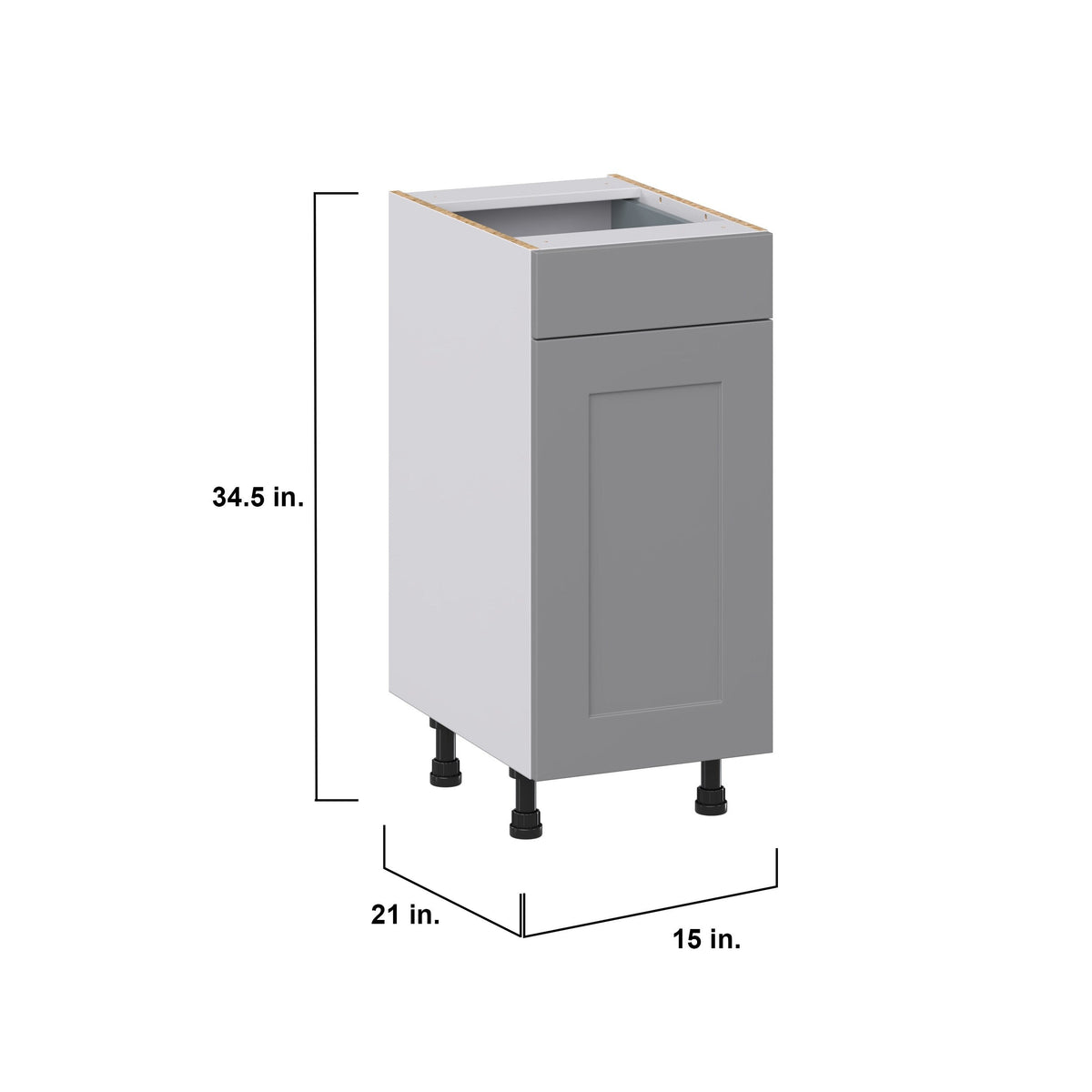 Hugo&Borg Beaumont 15-in W x 34.5-in H x 21-in D Slate Gray 1-Drawer Base Fully Assembled Cabinet (Recessed Panel Shaker Style)