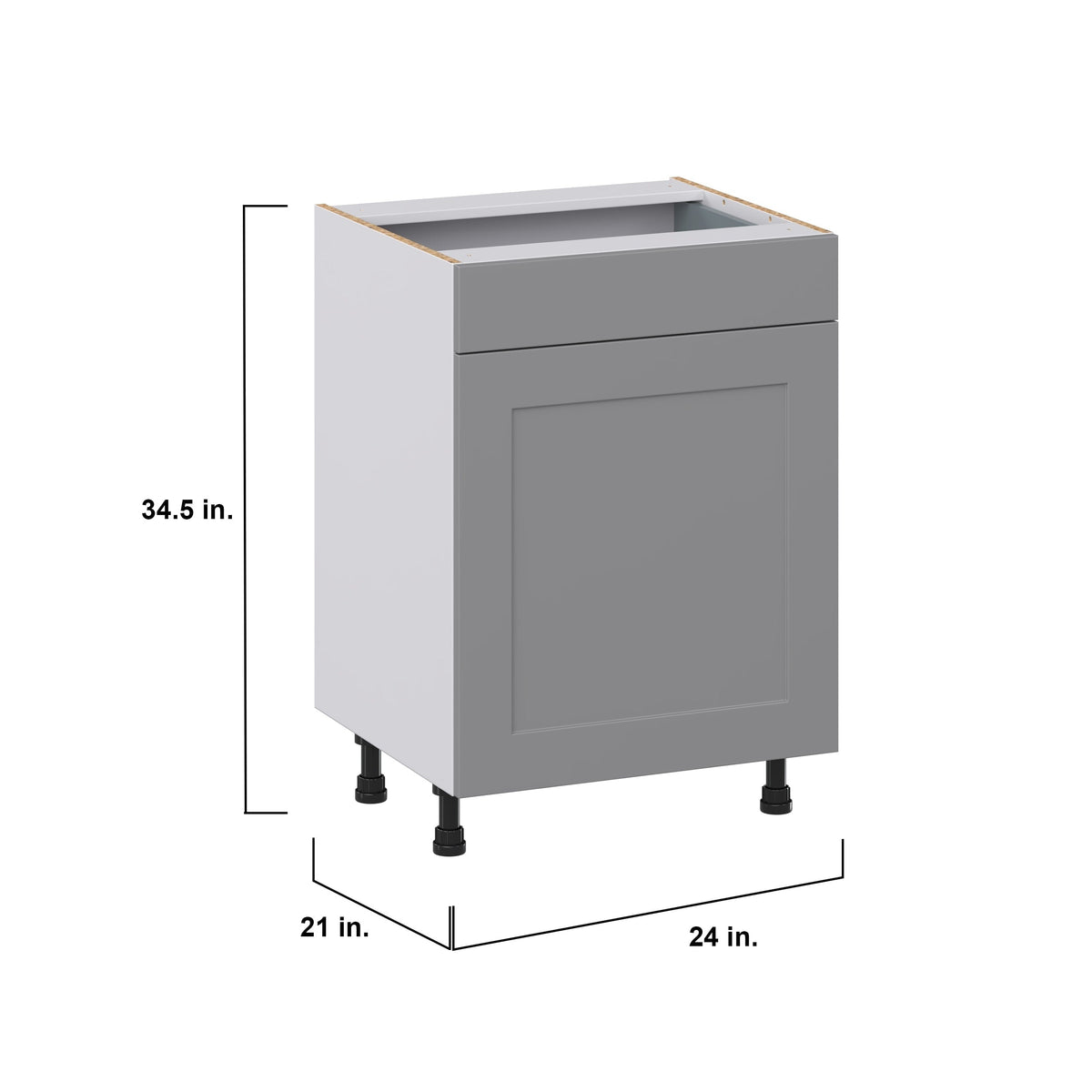 Hugo&Borg Beaumont 24-in W x 34.5-in H x 21-in D Slate Gray 1-Drawer Base Fully Assembled Cabinet (Recessed Panel Shaker Style)