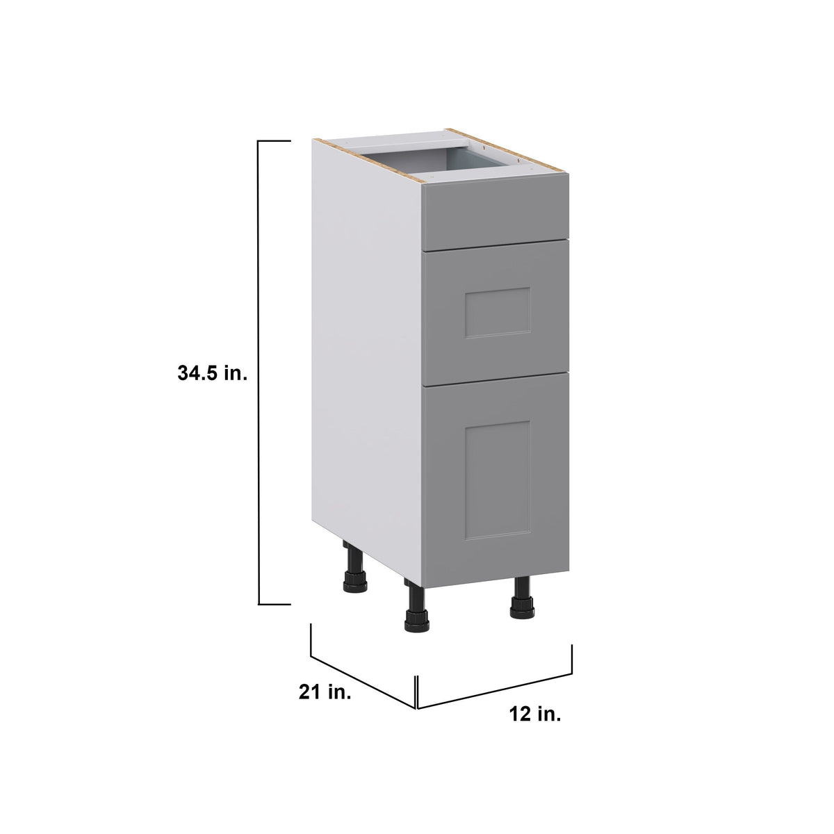 Hugo&Borg Beaumont 12-in W x 34.5-in H x 21-in D Slate Gray 3-Drawer Base Fully Assembled Cabinet (Recessed Panel Style)