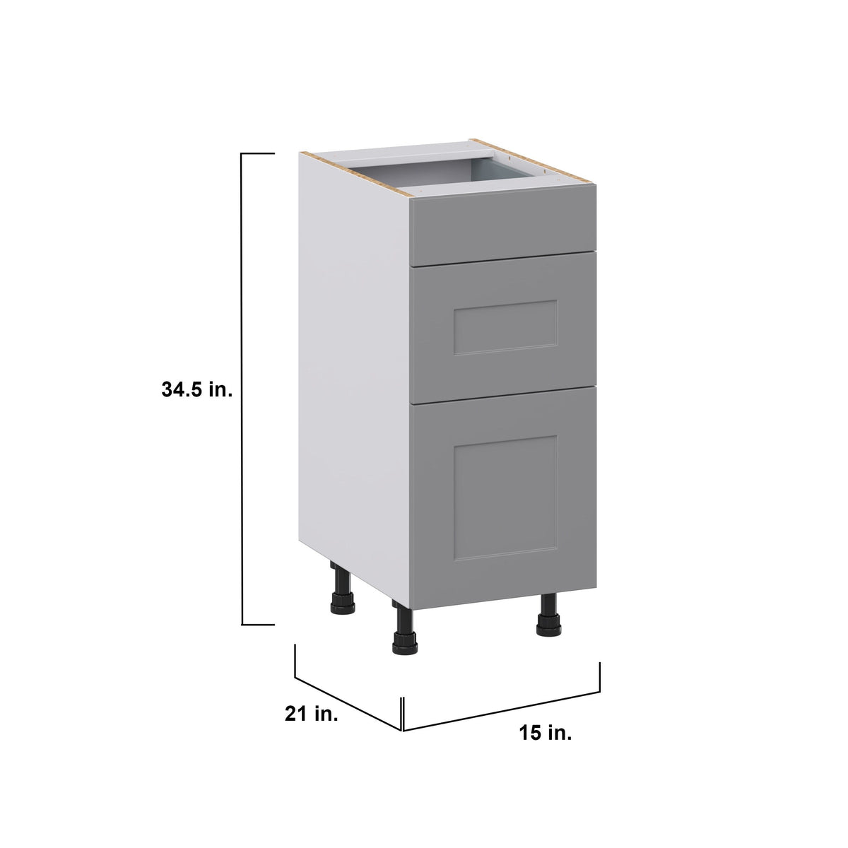 Hugo&Borg Beaumont 15-in W x 34.5-in H x 21-in D Slate Gray 3-Drawer Base Fully Assembled Cabinet (Recessed Panel Style)