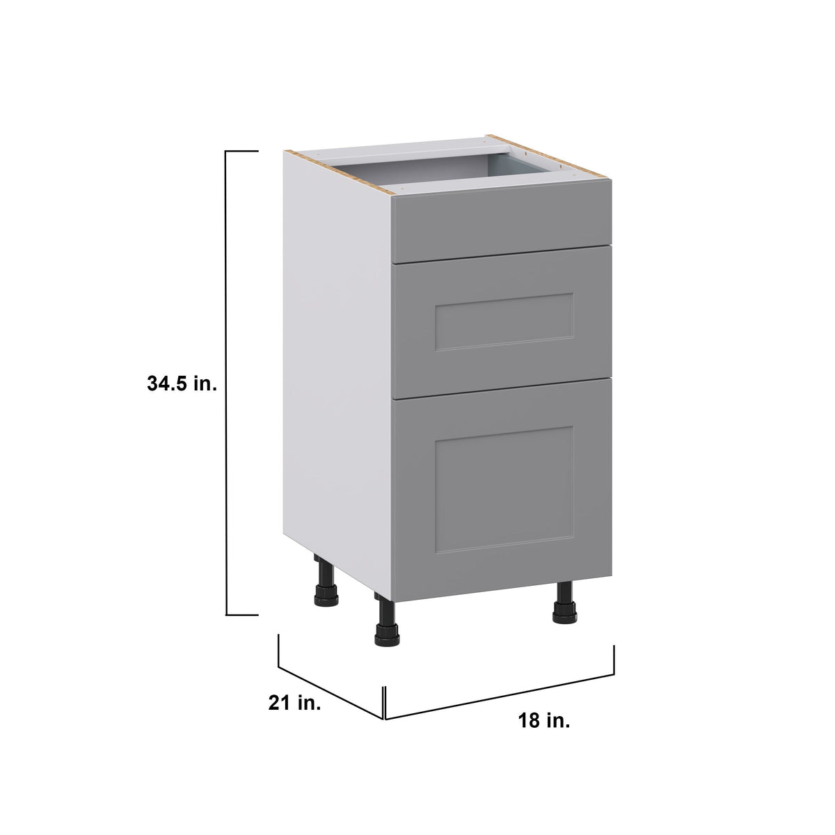 Hugo&Borg Beaumont 18-in W x 34.5-in H x 21-in D Slate Gray 3-Drawer Base Fully Assembled Cabinet (Recessed Panel Style)