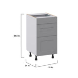 Hugo&Borg Beaumont 18-in W x 34.5-in H x 21-in D Slate Gray 3-Drawer Base Fully Assembled Cabinet (Recessed Panel Style)