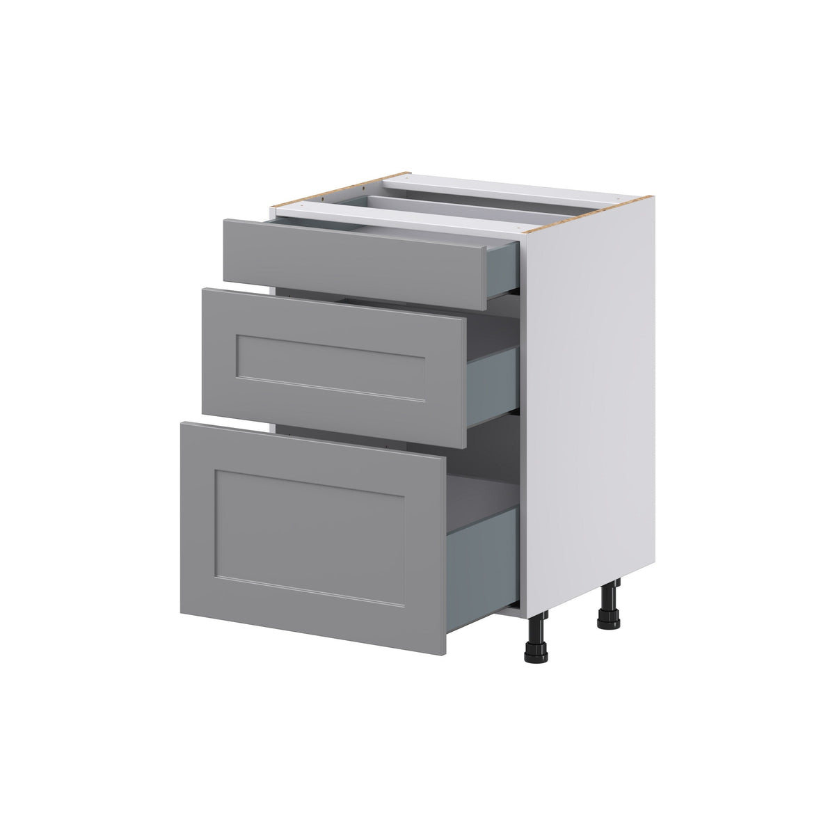 Hugo&Borg Beaumont 24-in W x 34.5-in H x 21-in D Slate Gray 3-Drawer Base Fully Assembled Cabinet (Recessed Panel Style)