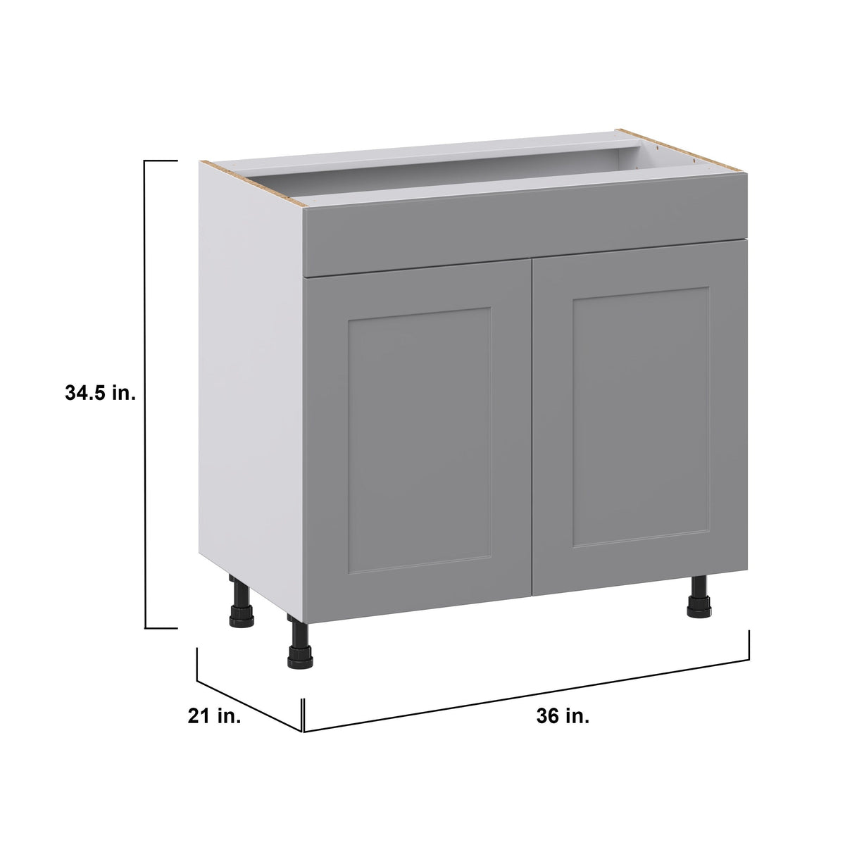 Hugo&Borg Beaumont 36-in W x 34.5-in H x 21-in D Slate Gray Sink Base Fully Assembled Cabinet (Recessed Panel Shaker Style)