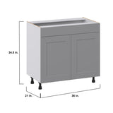 Hugo&Borg Beaumont 36-in W x 34.5-in H x 21-in D Slate Gray Sink Base Fully Assembled Cabinet (Recessed Panel Shaker Style)
