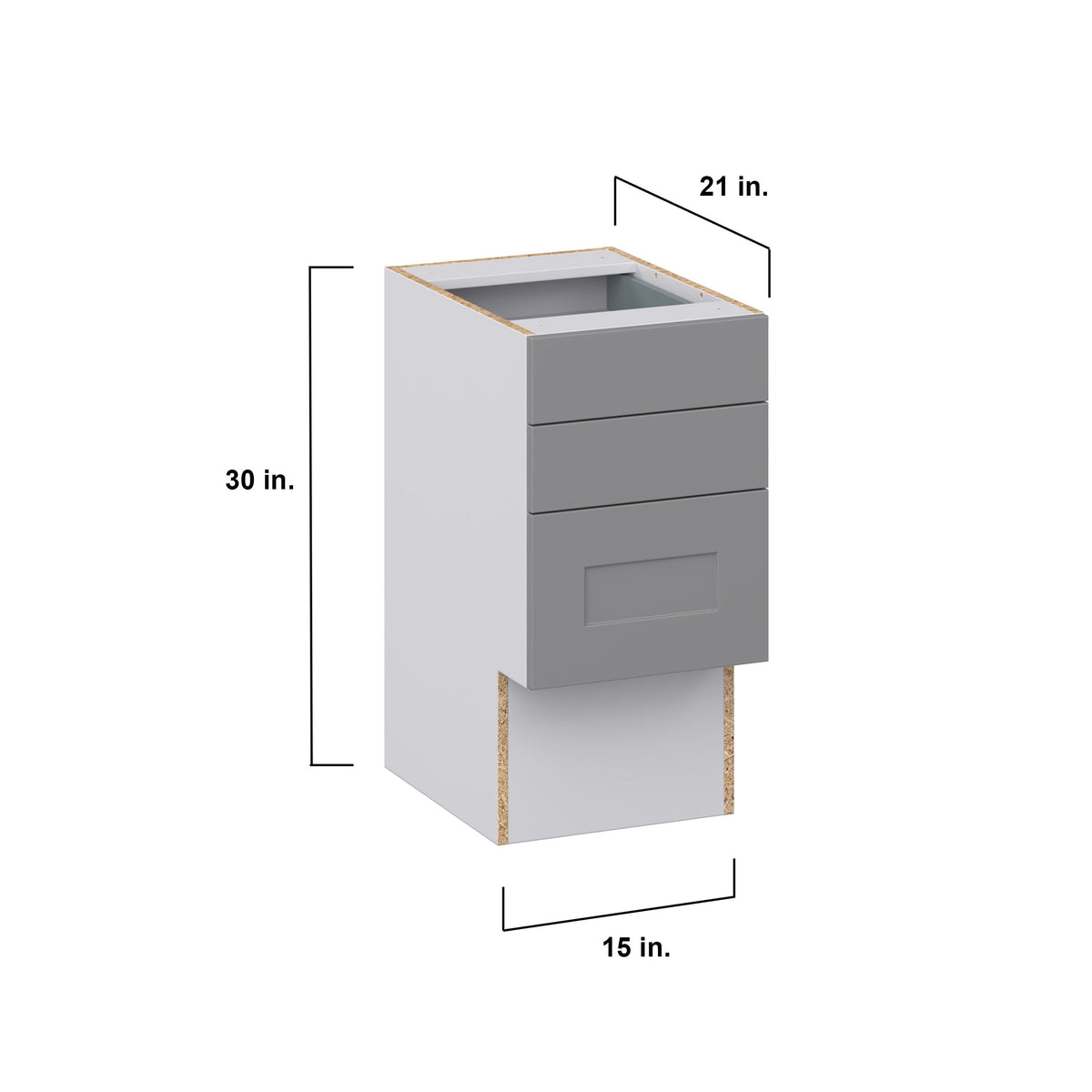 Hugo&Borg Beaumont 15-in W x 30-in H x 21-in D Slate Gray 3-Drawer Base Fully Assembled Cabinet (Recessed Panel Style)