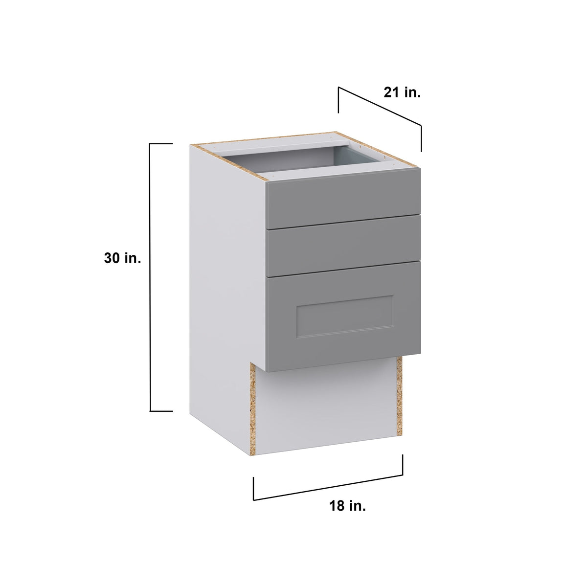 Hugo&Borg Beaumont 18-in W x 30-in H x 21-in D Slate Gray 3-Drawer Base Fully Assembled Cabinet (Recessed Panel Style)