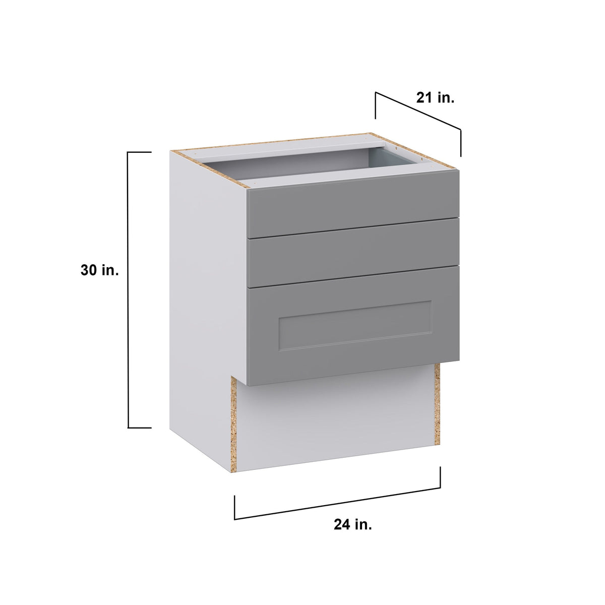 Hugo&Borg Beaumont 24-in W x 30-in H x 21-in D Slate Gray 3-Drawer Base Fully Assembled Cabinet (Recessed Panel Style)