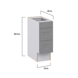 Hugo&Borg Beaumont 12-in W x 32.5-in H x 24-in D Slate Gray 3-Drawer Base Fully Assembled Cabinet (Recessed Panel Style)