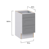Hugo&Borg Beaumont 18-in W x 32.5-in H x 24-in D Slate Gray 3-Drawer Base Fully Assembled Cabinet (Recessed Panel Style)
