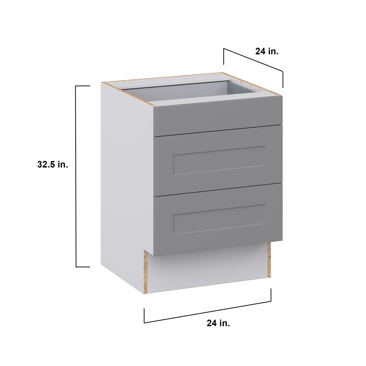 Hugo&Borg Beaumont 24-in W x 32.5-in H x 24-in D Slate Gray 3-Drawer Base Fully Assembled Cabinet (Recessed Panel Style)