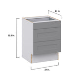 Hugo&Borg Beaumont 24-in W x 32.5-in H x 24-in D Slate Gray 3-Drawer Base Fully Assembled Cabinet (Recessed Panel Style)