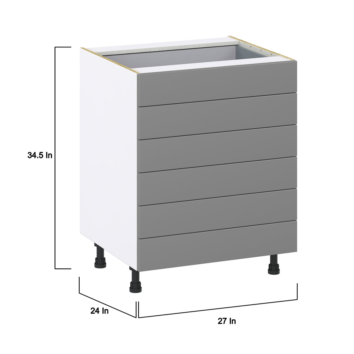 Hugo&Borg Beaumont 27-in W x 34.5-in H x 24-in D Slate Gray 6-Drawer Base Fully Assembled Cabinet (Recessed Panel Style)