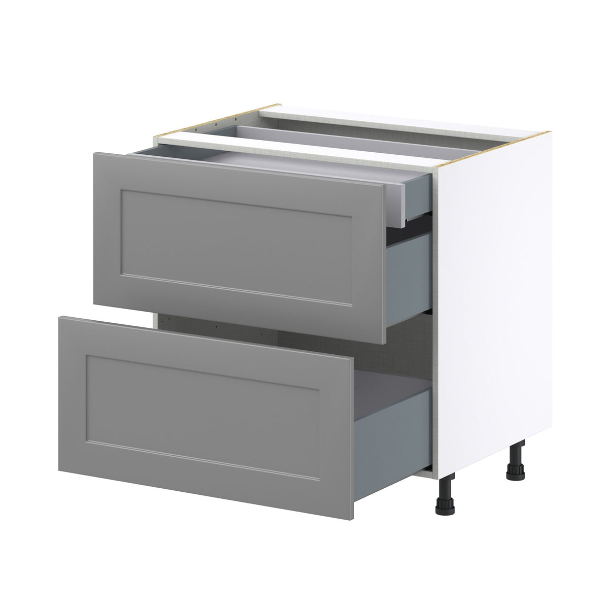 Hugo&Borg Beaumont 33-in W x 34.5-in H x 24-in D Slate Gray 3-Drawer Base Fully Assembled Cabinet (Recessed Panel Style)