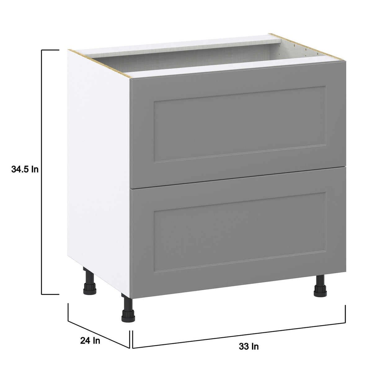 Hugo&Borg Beaumont 33-in W x 34.5-in H x 24-in D Slate Gray 2-Drawer Base Fully Assembled Cabinet (Recessed Panel Style)