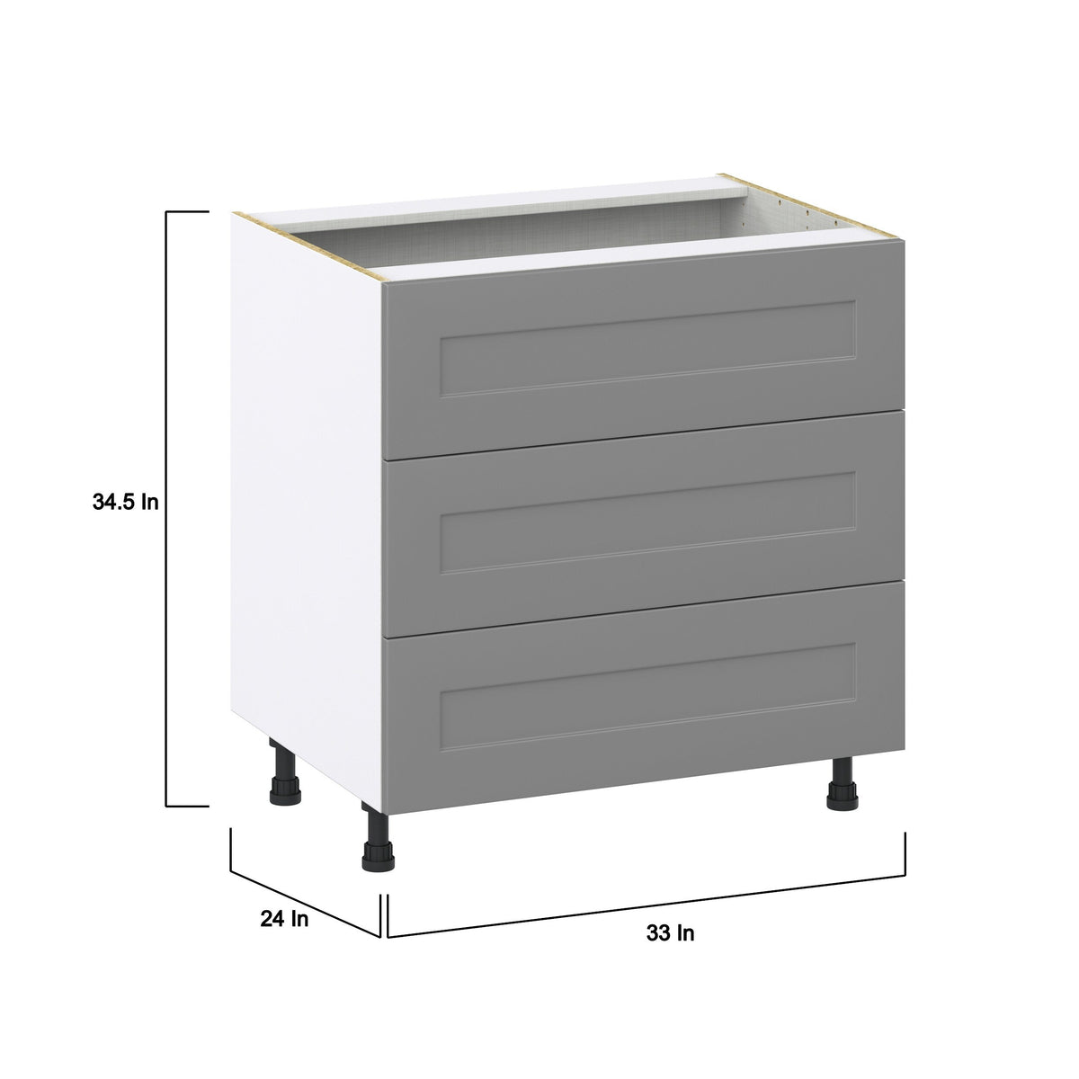 Hugo&Borg 33-in W x 34.5-in H x 24-in D Slate Gray 3-Drawer Base Fully Assembled Cabinet (Recessed Panel Style)