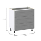 Hugo&Borg 33-in W x 34.5-in H x 24-in D Slate Gray 3-Drawer Base Fully Assembled Cabinet (Recessed Panel Style)