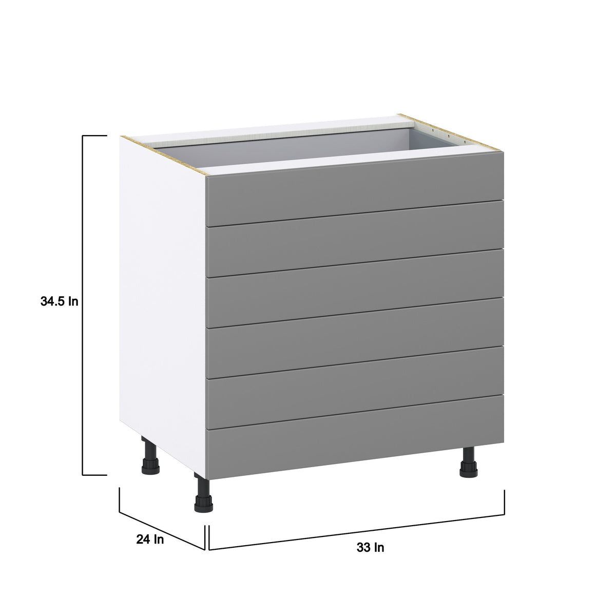 Hugo&Borg Beaumont 33-in W x 34.5-in H x 24-in D Slate Gray 6-Drawer Base Fully Assembled Cabinet (Recessed Panel Style)