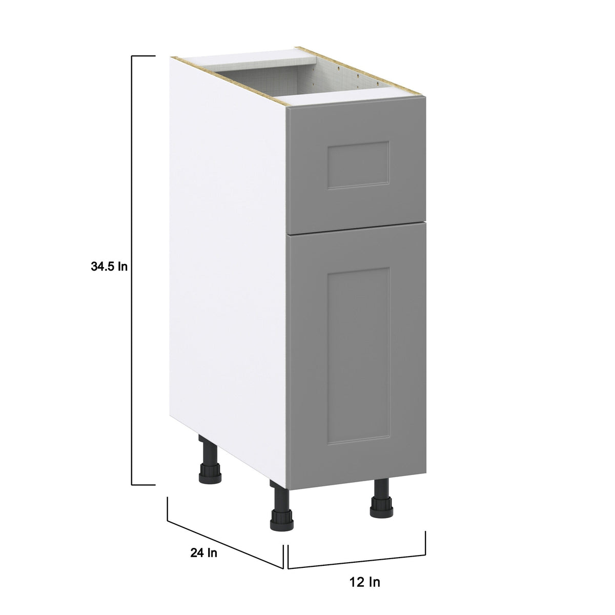 Hugo&Borg Beaumont 12-in W x 34.5-in H x 25-in D Slate Gray 1-Drawer Base Fully Assembled Cabinet (Recessed Panel Shaker Style)