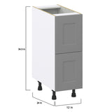 Hugo&Borg Beaumont 12-in W x 34.5-in H x 24-in D Slate Gray 2-Drawer Base Fully Assembled Cabinet (Recessed Panel Style)