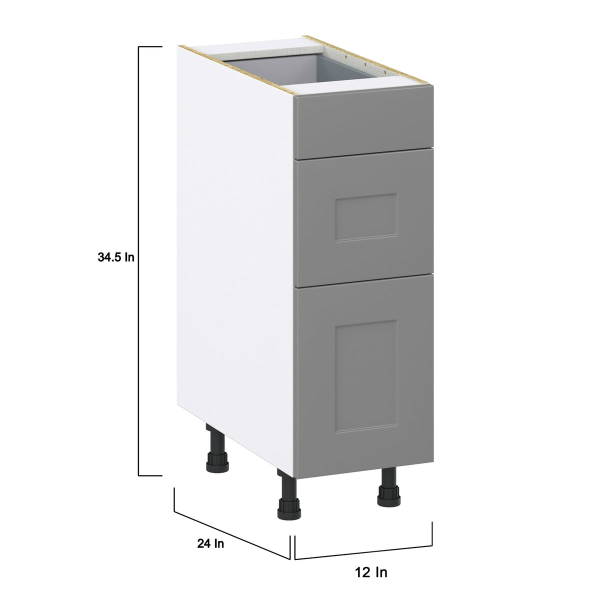 Hugo&Borg Beaumont 12-in W x 34.5-in H x 24-in D Slate Gray 3-Drawer Base Fully Assembled Cabinet (Recessed Panel Style)
