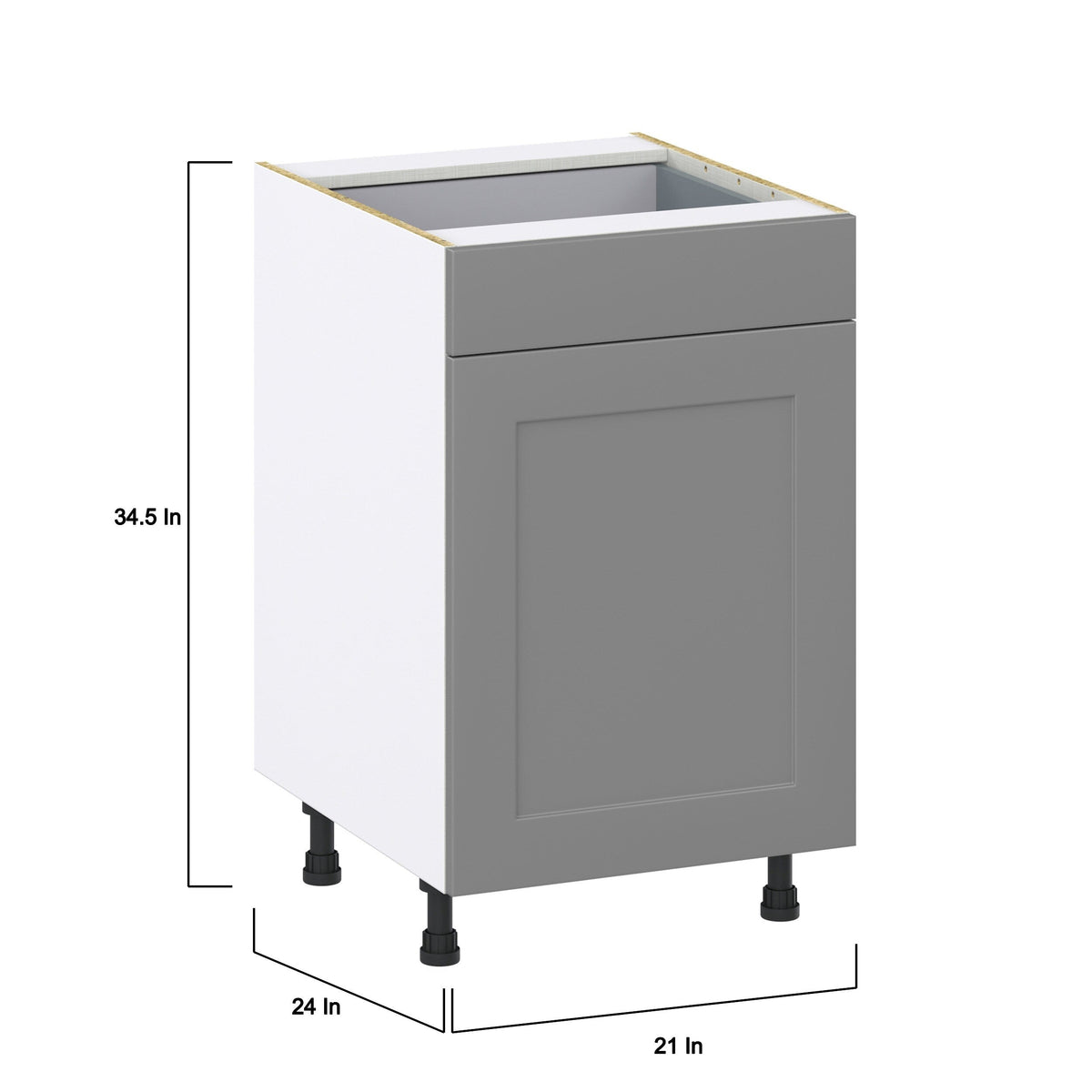 Hugo&Borg Beaumont 21-in W x 34.5-in H x 24-in D Slate Gray 1-Drawer Base Fully Assembled Cabinet (Recessed Panel Shaker Style)