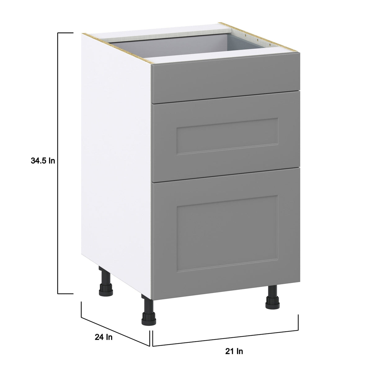 Hugo&Borg Beaumont 21-in W x 34.5-in H x 24-in D Slate Gray 3-Drawer Base Fully Assembled Cabinet (Recessed Panel Style)