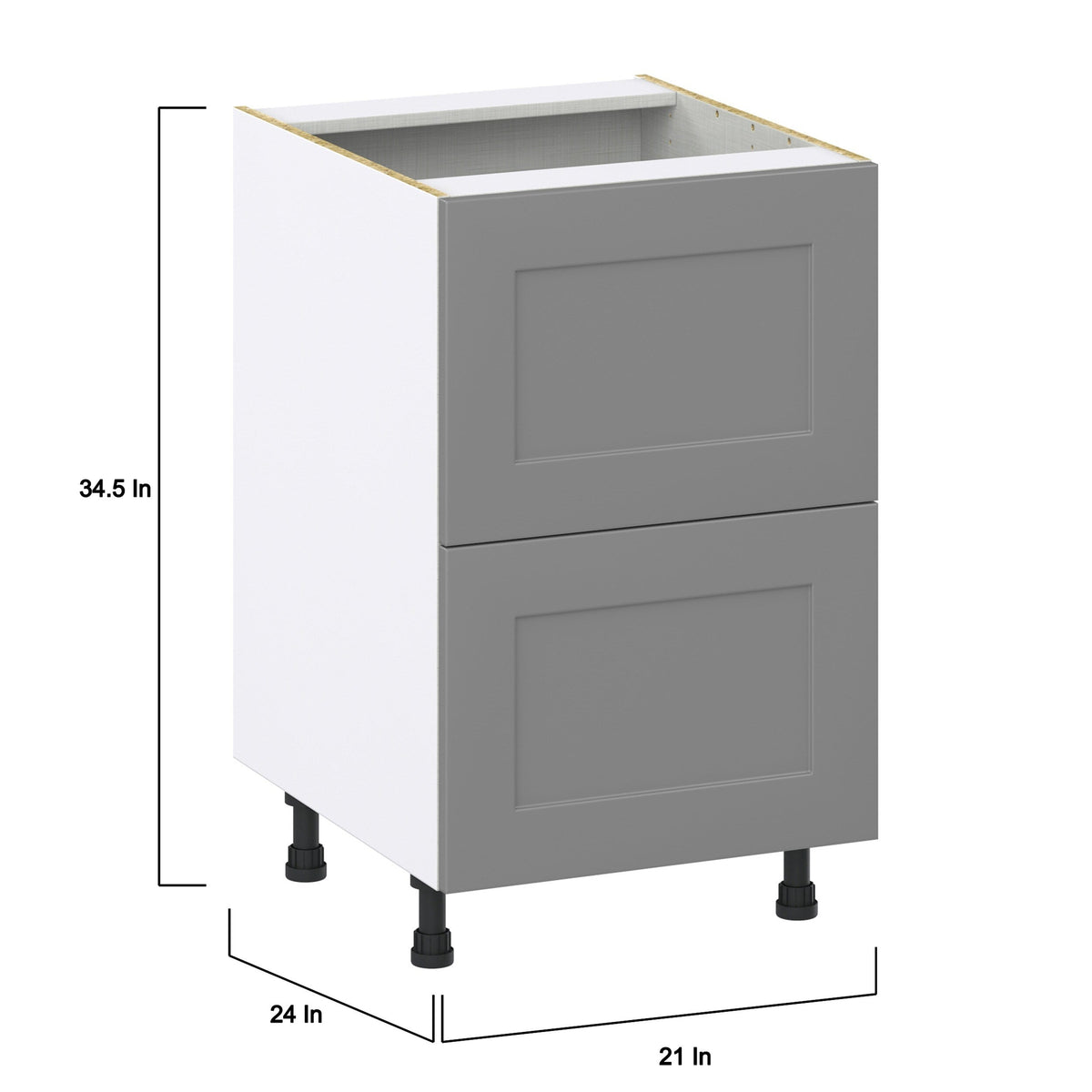 Hugo&Borg 21-in W x 34.5-in H x 24-in D Slate Gray 2-Drawer Base Fully Assembled Cabinet (Recessed Panel Style)
