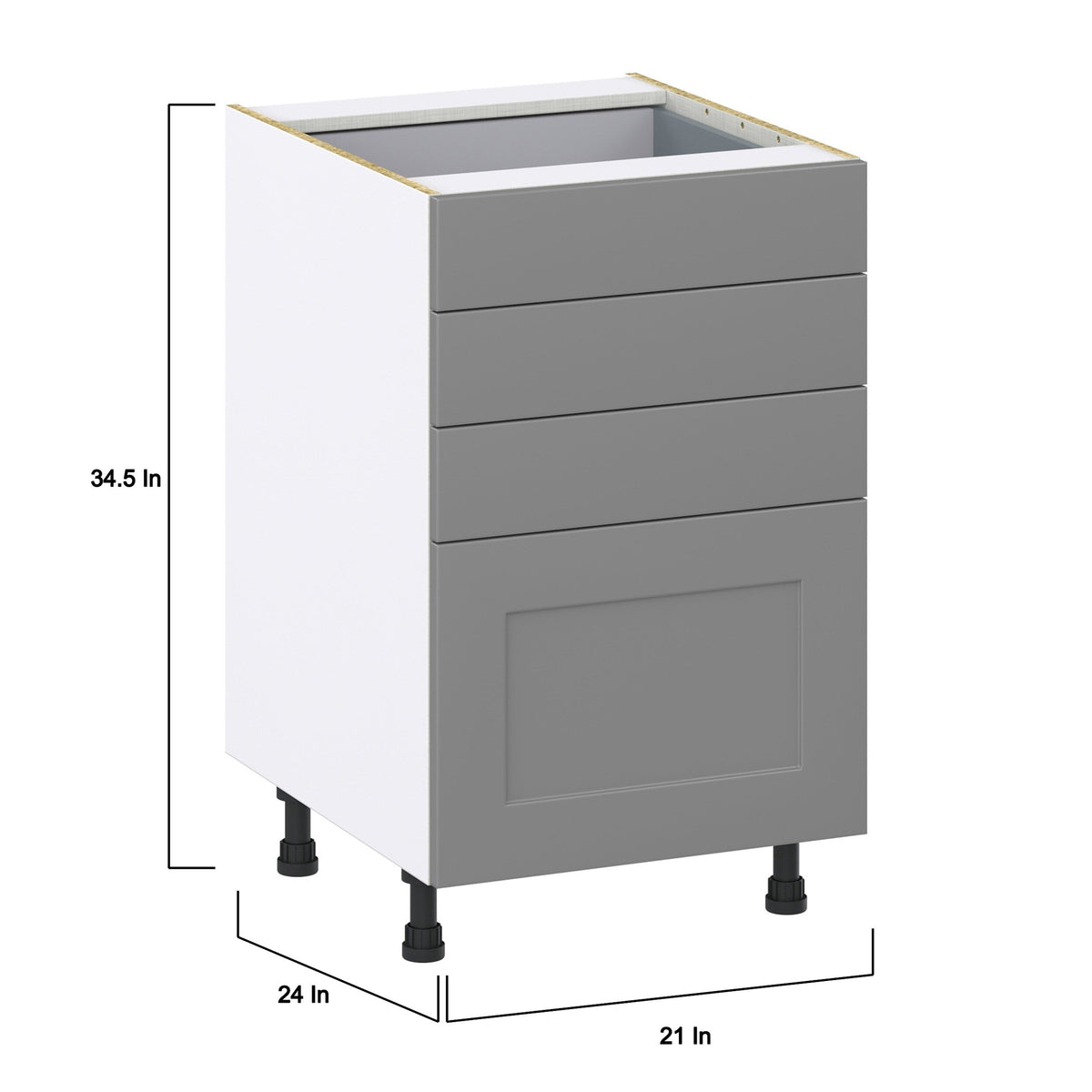 Hugo&Borg 21-in W x 34.5-in H x 24-in D Slate Gray 4-Drawer Base Fully Assembled Cabinet (Recessed Panel Style)