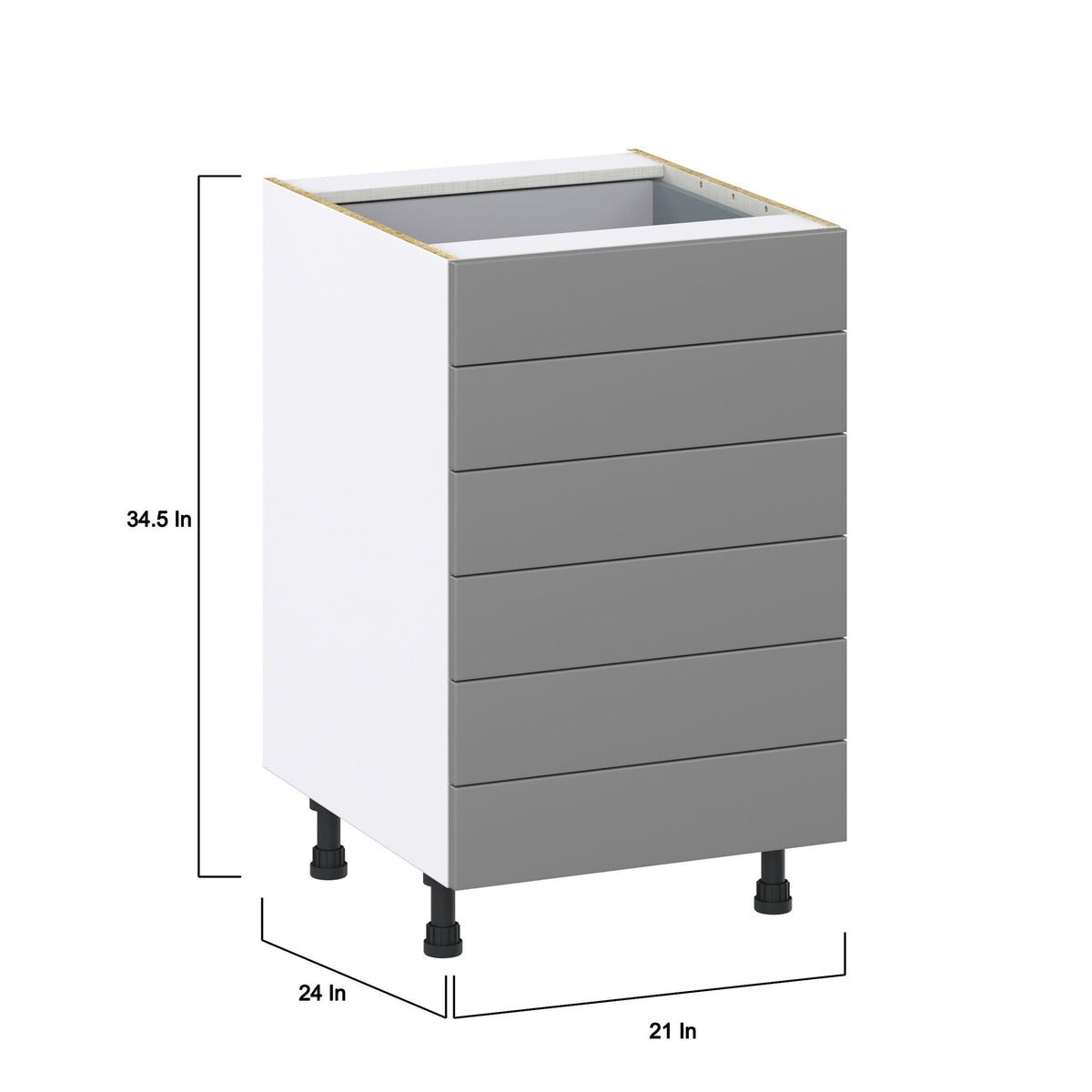 Hugo&Borg 21-in W x 34.5-in H x 24-in D Slate Gray 6-Drawer Base Fully Assembled Cabinet (Recessed Panel Style)