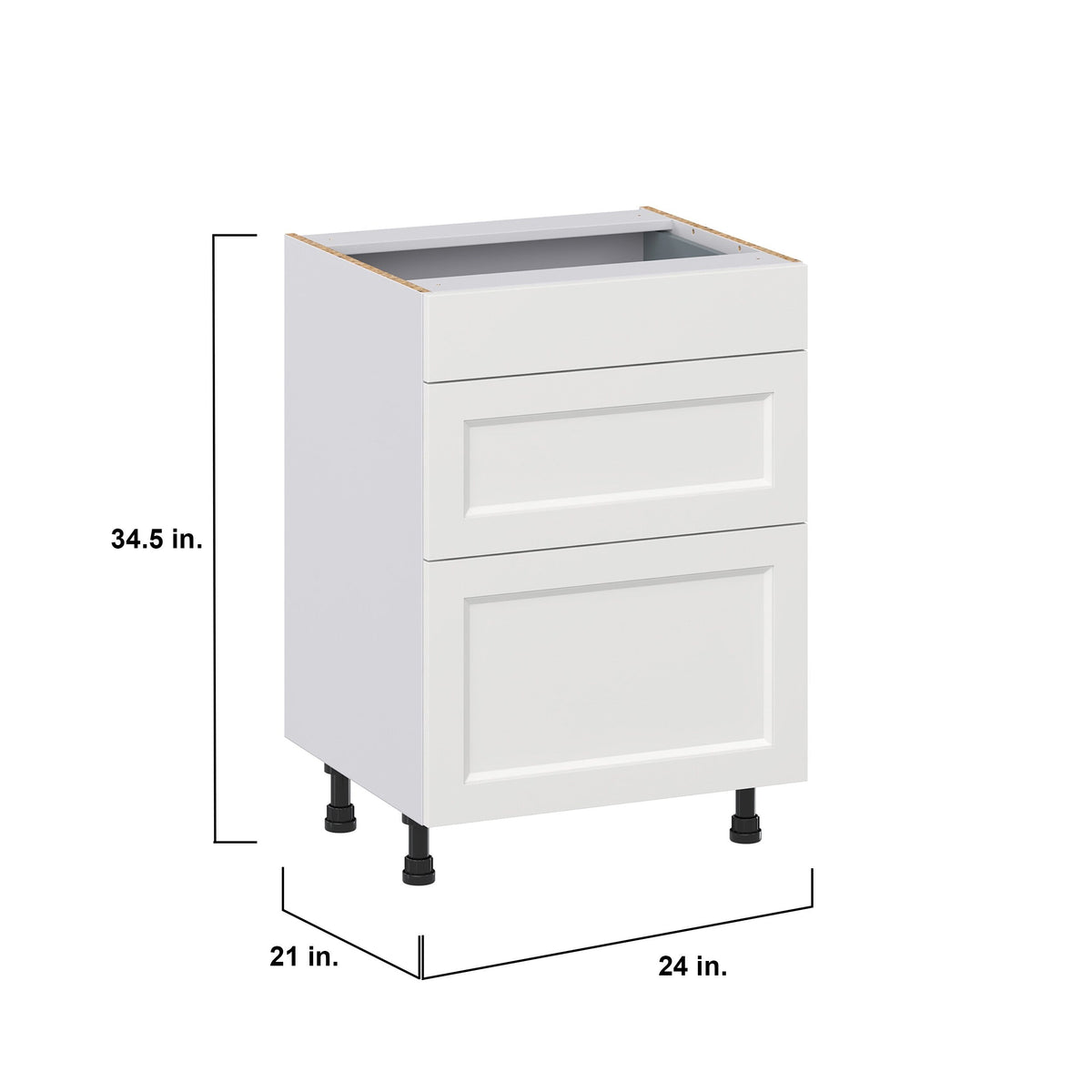 Hugo&Borg Riviera 24-in W x 34.5-in H x 21-in D Bright White 3-Drawer Base Fully Assembled Cabinet (Recessed Panel Style)