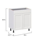 Hugo&Borg Riviera 30-in W x 34.5-in H x 21-in D Bright White Sink Base Fully Assembled Cabinet (Recessed Panel Shaker Style)